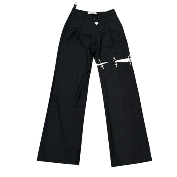 Vintage Pants - y2k black open leg metal detailed straight leg pants street wear grunge punk